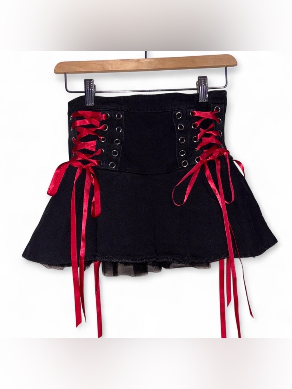 The Grave Girls x Dolls Kill Black & Red Lace-Up Mini Skirt 🖤